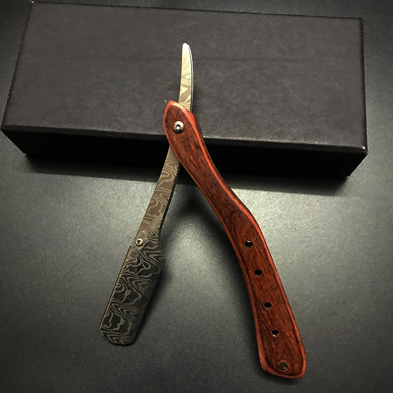 1Pcs Wooden Professional Manual Shaver Straight Edge Stainless Steel Sharp Barber Razor Folding Shaving Beard Cutter