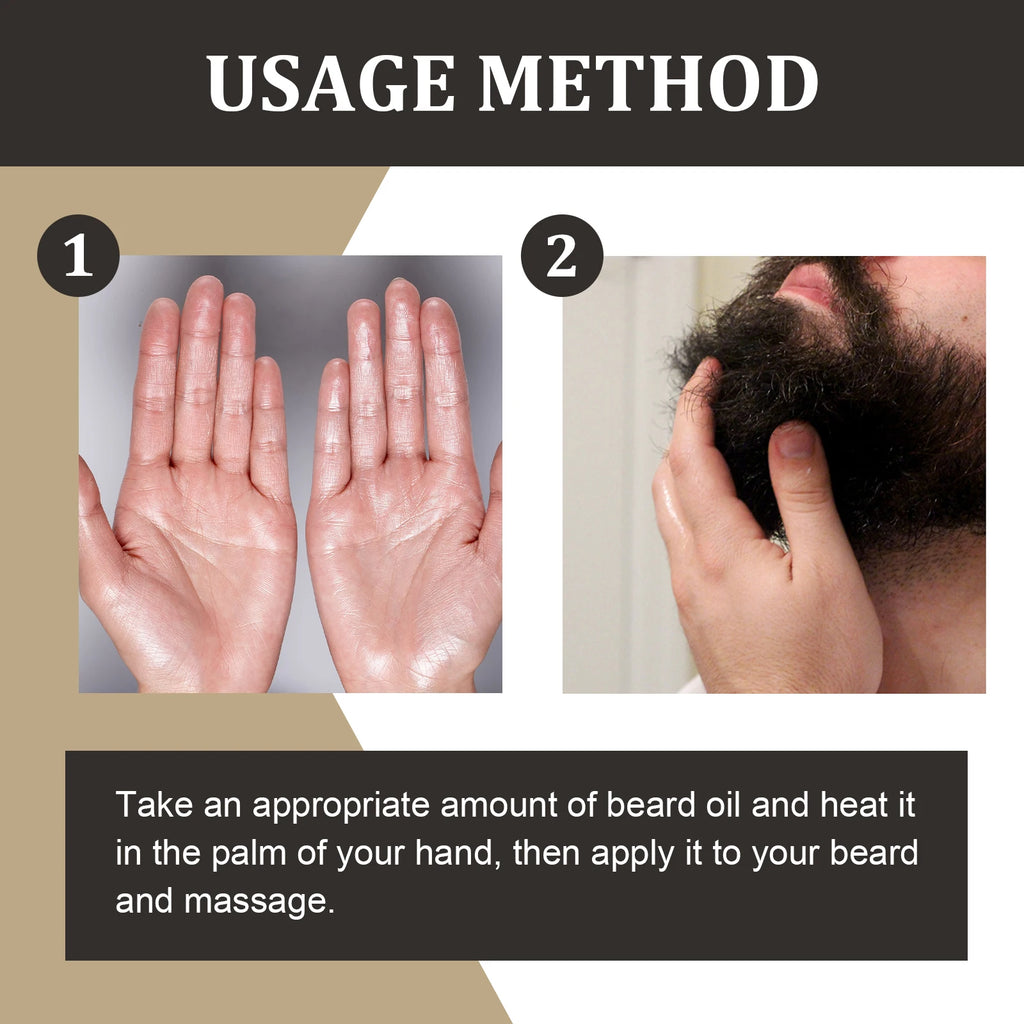 30ml Facial Hair Beard Growth Oil Serum For Men's Thick Soft Smooth Beard Oil Natural Moisturizing Beard Grooming Oil Beard Care