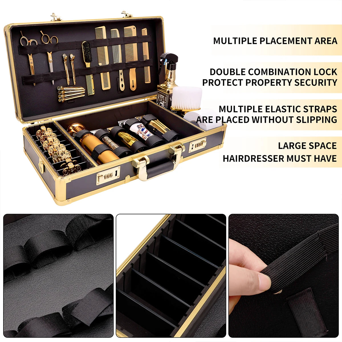 Golden Carrying Case Clippers High-capacity Storage Box Double Layer Hairdressing Organizer Without logo Case Barbershop Tools