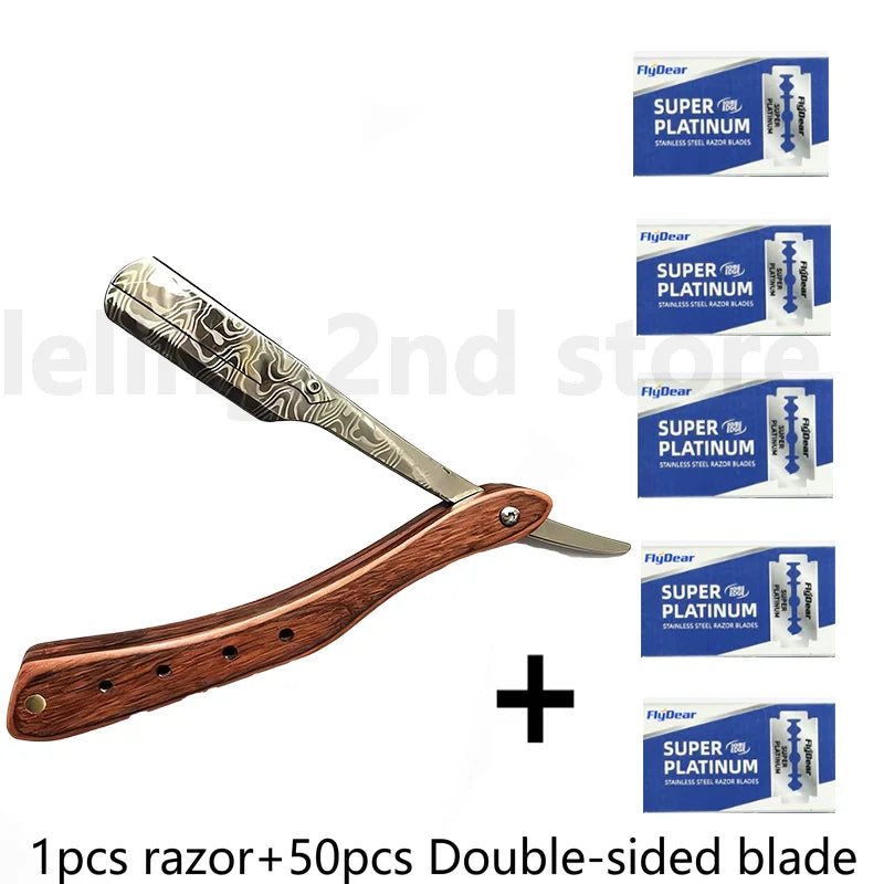 1Pcs Wooden Professional Manual Shaver Straight Edge Stainless Steel Sharp Barber Razor Folding Shaving Beard Cutter
