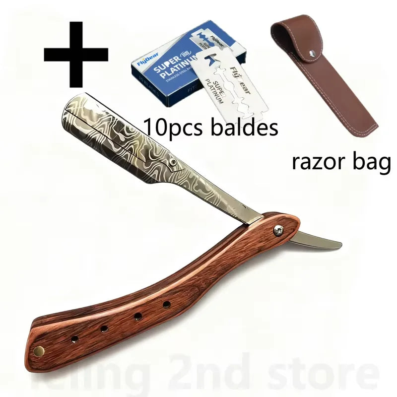 1Pcs Wooden Professional Manual Shaver Straight Edge Stainless Steel Sharp Barber Razor Folding Shaving Beard Cutter