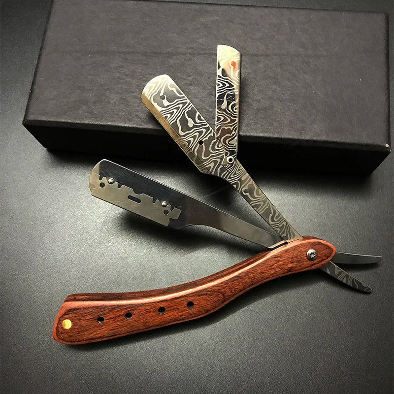 1Pcs Wooden Professional Manual Shaver Straight Edge Stainless Steel Sharp Barber Razor Folding Shaving Beard Cutter