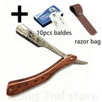 1Pcs Wooden Professional Manual Shaver Straight Edge Stainless Steel Sharp Barber Razor Folding Shaving Beard Cutter