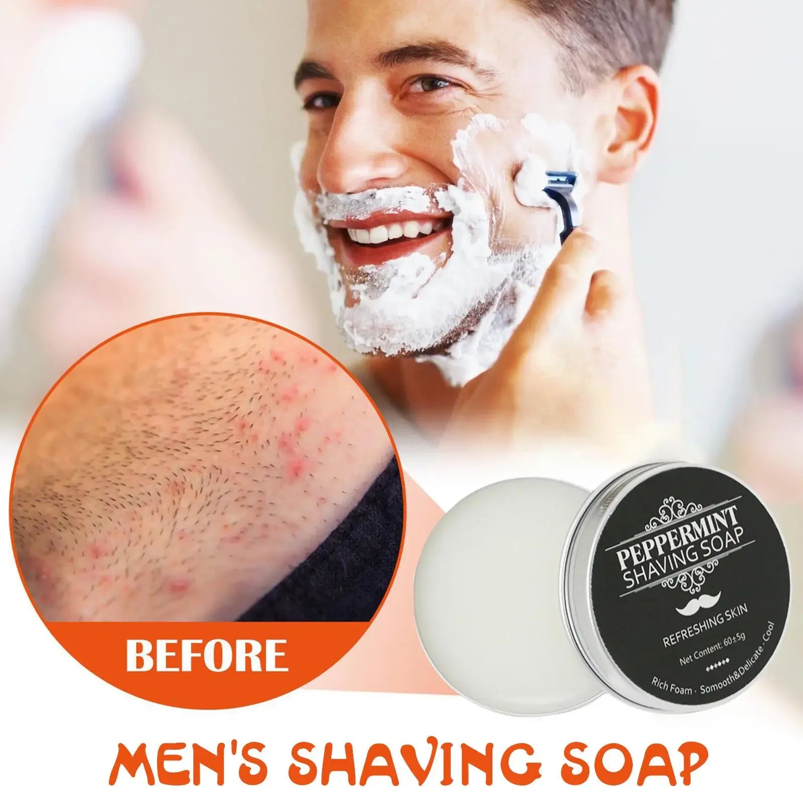 Gentle Mint Scented Handmade Shaving Soap for Men – Smooth, Non-Irritating Beard Shave Cream