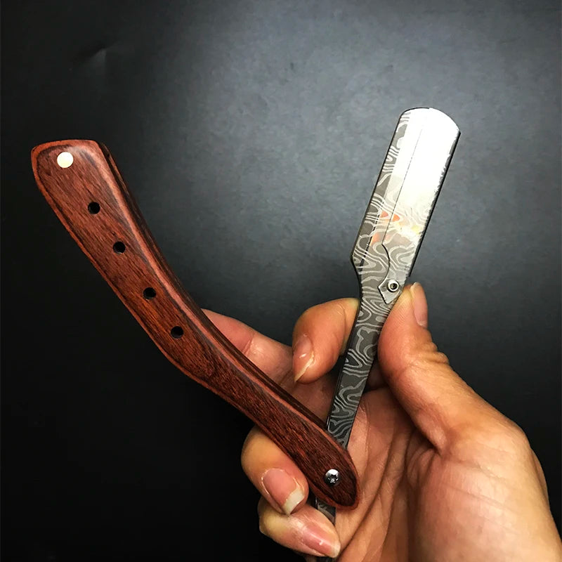 1Pcs Wooden Professional Manual Shaver Straight Edge Stainless Steel Sharp Barber Razor Folding Shaving Beard Cutter