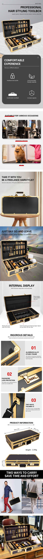 Golden Carrying Case Clippers High-capacity Storage Box Double Layer Hairdressing Organizer Without logo Case Barbershop Tools