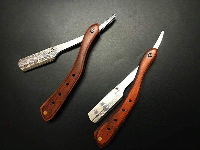 1Pcs Wooden Professional Manual Shaver Straight Edge Stainless Steel Sharp Barber Razor Folding Shaving Beard Cutter