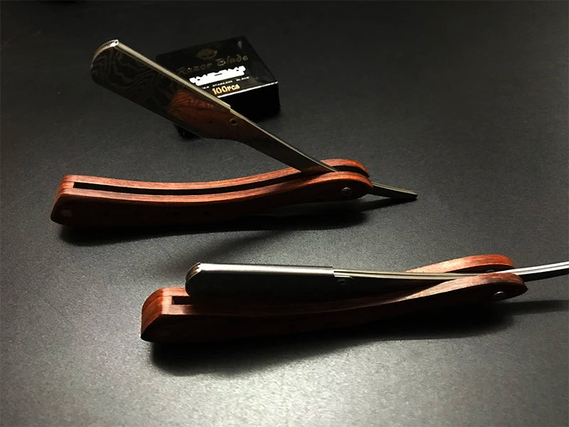 1Pcs Wooden Professional Manual Shaver Straight Edge Stainless Steel Sharp Barber Razor Folding Shaving Beard Cutter