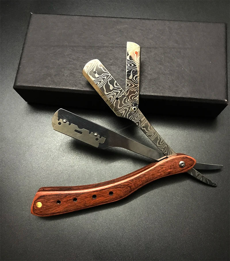 1Pcs Wooden Professional Manual Shaver Straight Edge Stainless Steel Sharp Barber Razor Folding Shaving Beard Cutter