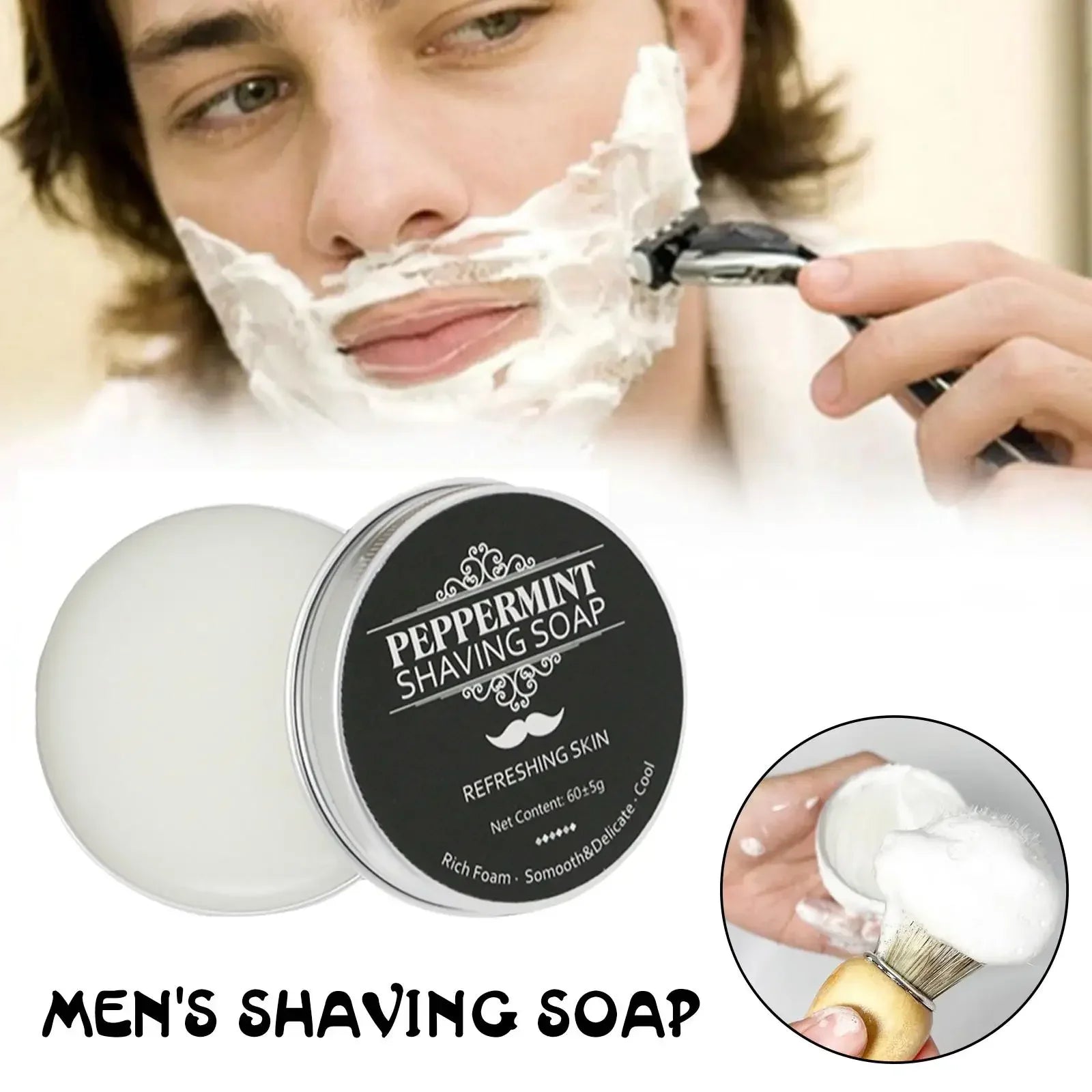 Gentle Mint Scented Handmade Shaving Soap for Men – Smooth, Non-Irritating Beard Shave Cream