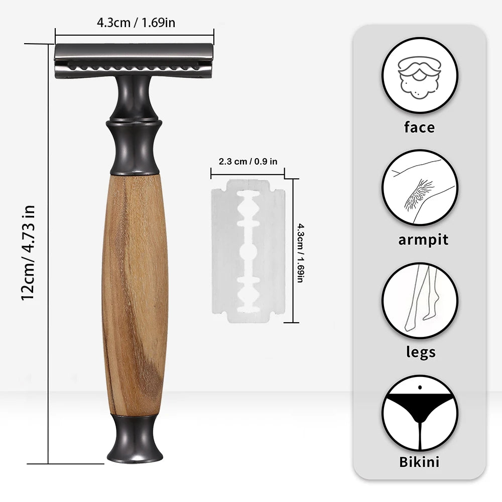 Safety Razor Made of Olive Wood for Men and Women Including 10 Razor Blades Zero Waste Wet Razor Safety Razor
