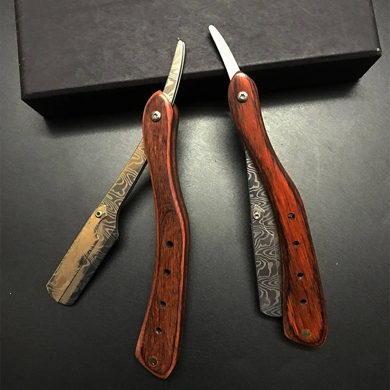1Pcs Wooden Professional Manual Shaver Straight Edge Stainless Steel Sharp Barber Razor Folding Shaving Beard Cutter