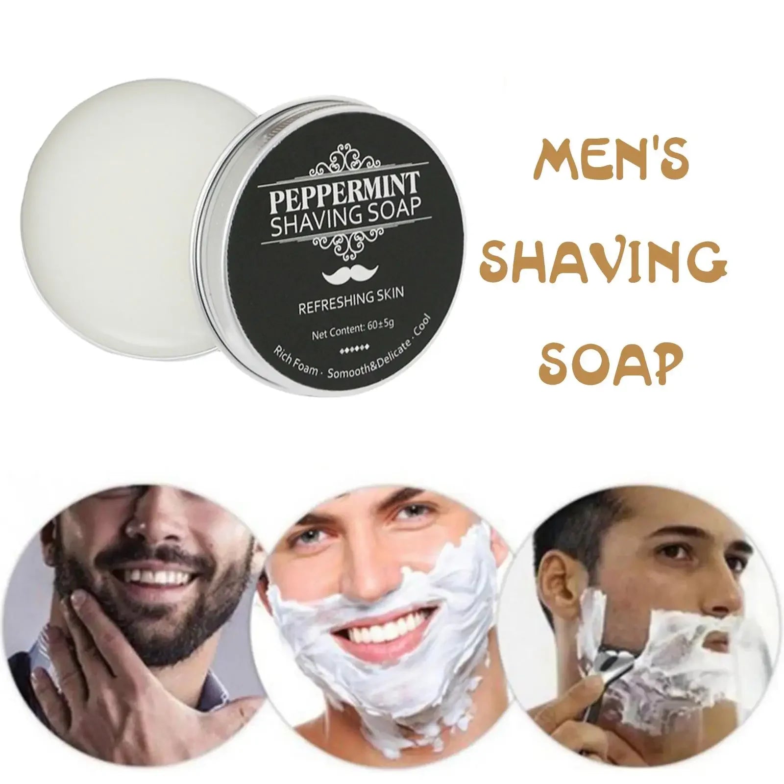 Gentle Mint Scented Handmade Shaving Soap for Men – Smooth, Non-Irritating Beard Shave Cream